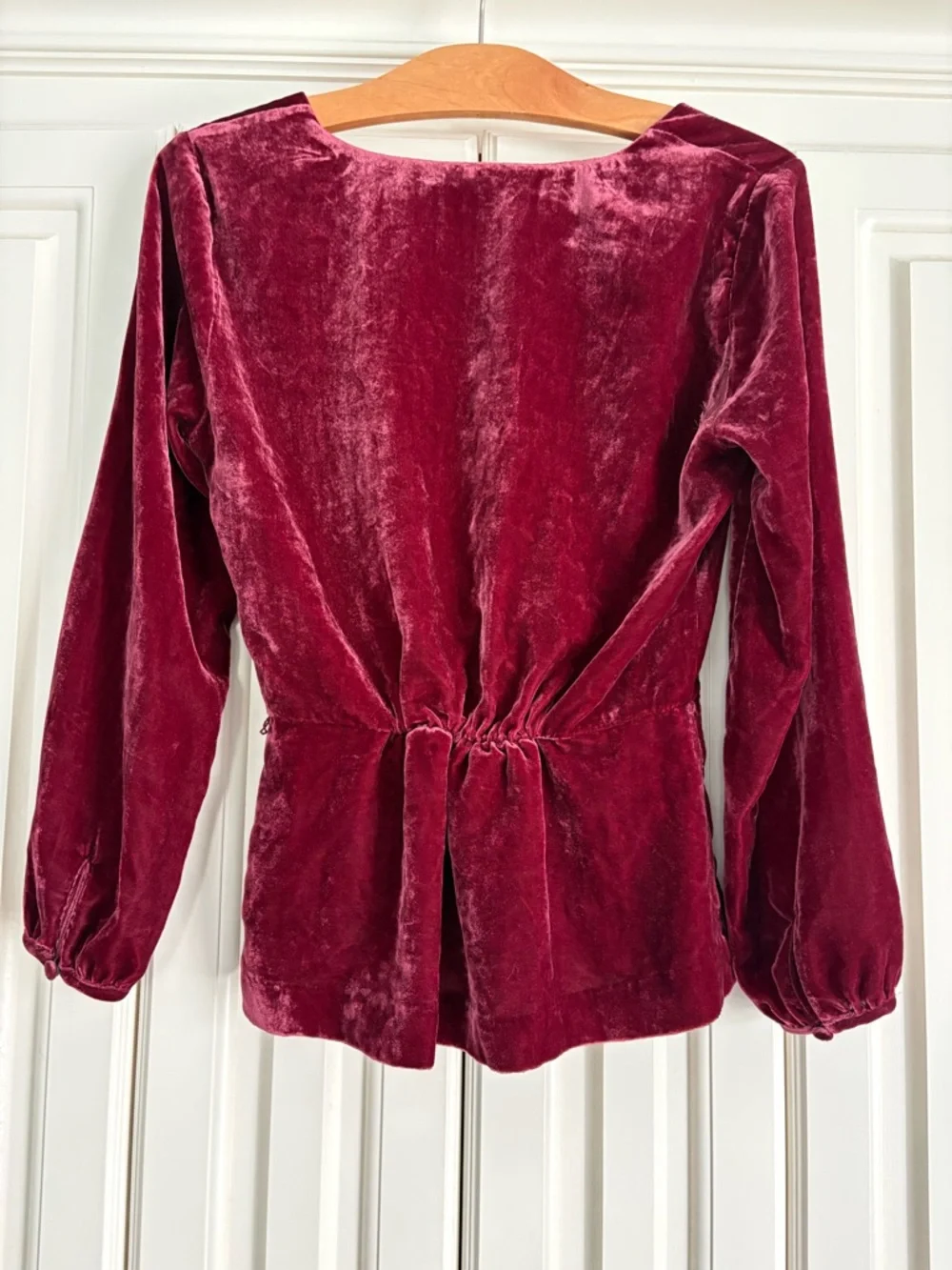 J. Crew Velvet Peplum Wrap Blouse Wine Red V Neck Top Size 2 Victorian Y2K